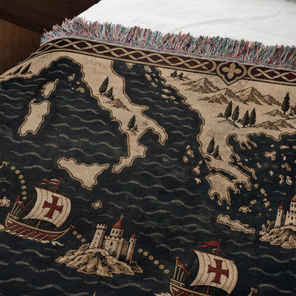 CalmNestStyle Crusader Sea Route Map I Eagle and Jerusalem Shields jacquard woven blanket