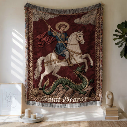Saint George Depiction with Dragon Woven Tapestry