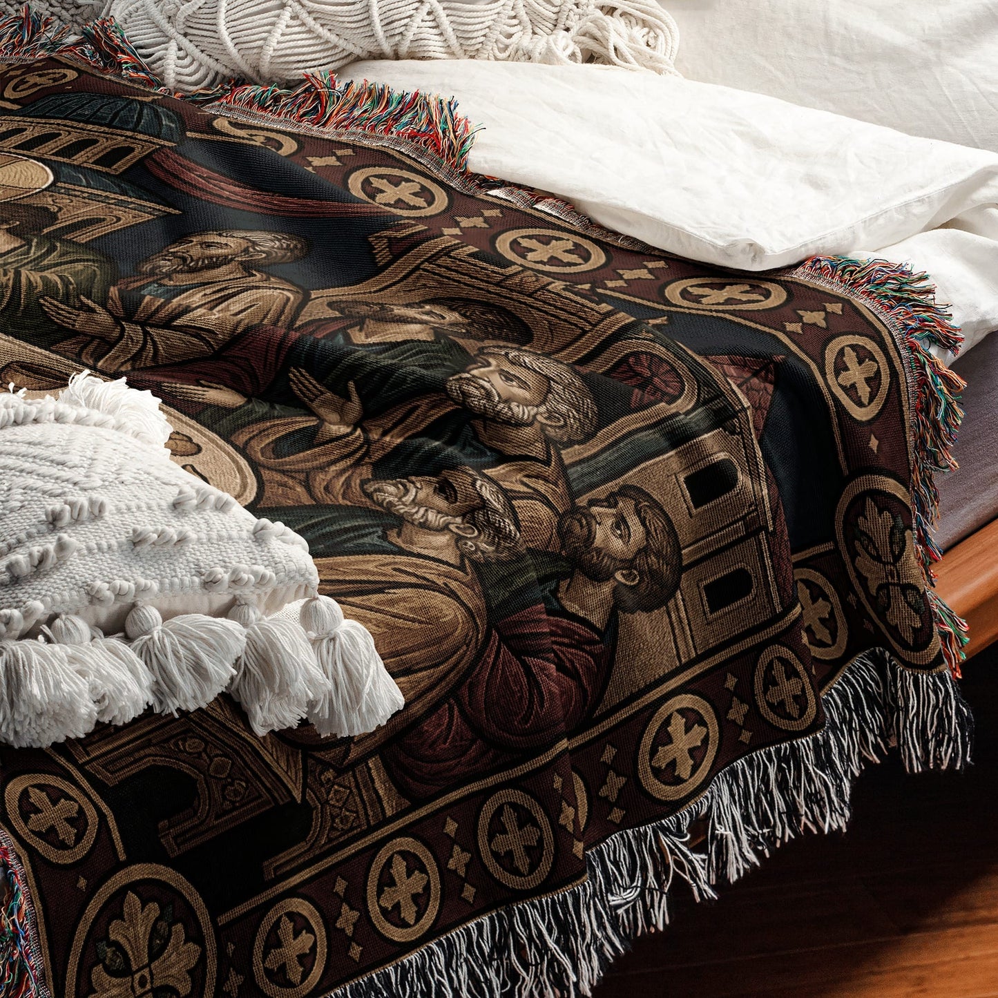 MyDesigns Mystical Supper Horizontal Tapestry - Round Table Orthodox Icon jacquard woven blanket