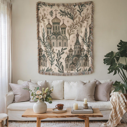 Intricate cathedral tapestry wall hanging decor