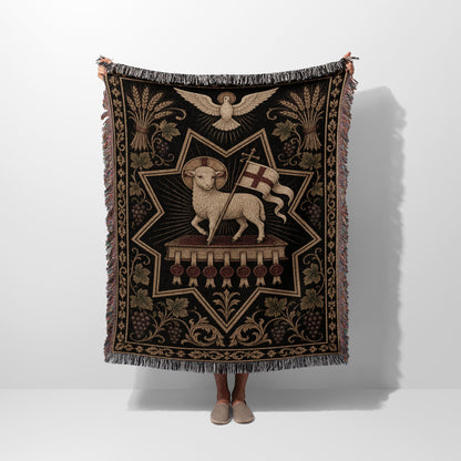 CalmNestStyle Sacred Lamb & Dove Woven Blanket jacquard woven blanket