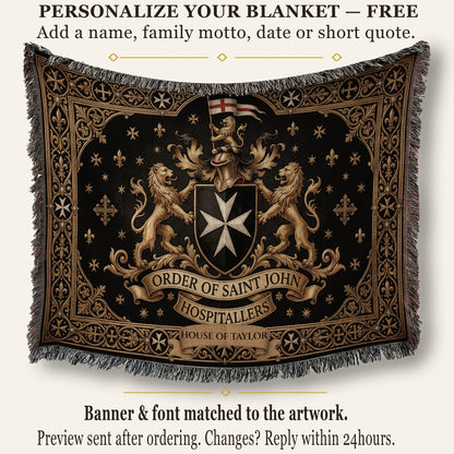 CalmNestStyle Order of Saint John Lions Crest Red Cross Banner Woven Blanket jacquard woven blanket
