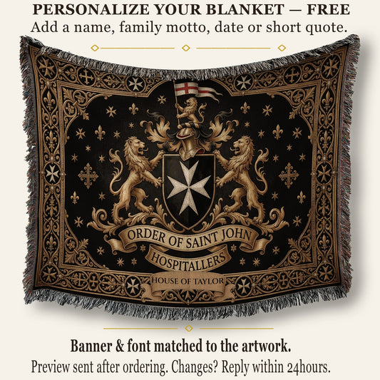 CalmNestStyle Order of Saint John Lions Crest Red Cross Banner Woven Blanket jacquard woven blanket