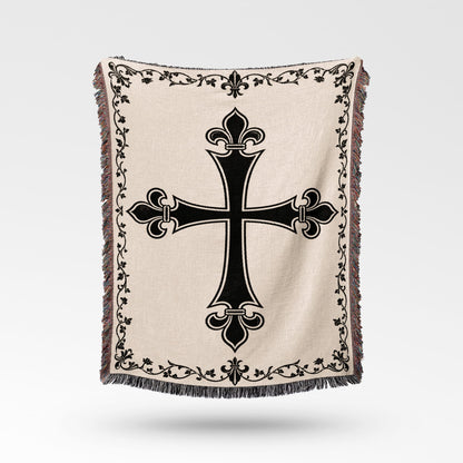 CalmNestStyle Templar Cross Heraldic Woven Blanket jacquard woven blanket
