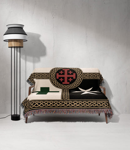 MyDesigns Medieval Blanket with Saint Lazarus Cross – Templar Hospitaller Jerusalem Woven Throw jacquard woven blanket