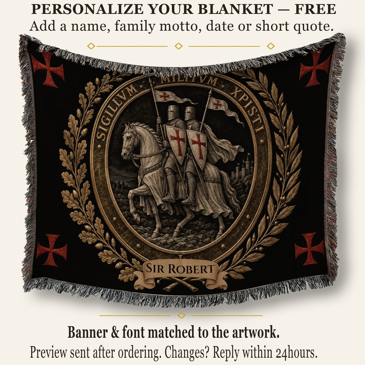 CalmNestStyle Sigillum Militum Xpisti Templar Seal in Silver jacquard woven blanket