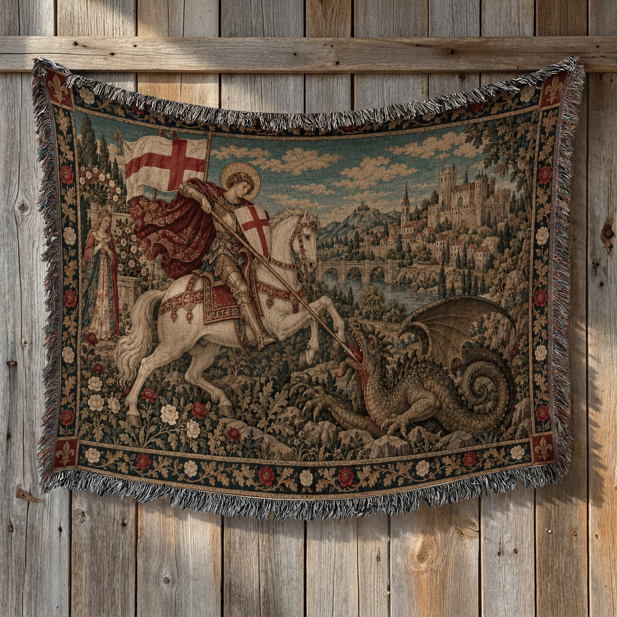 CalmNestStyle Saint George Under the English Flag jacquard woven blanket