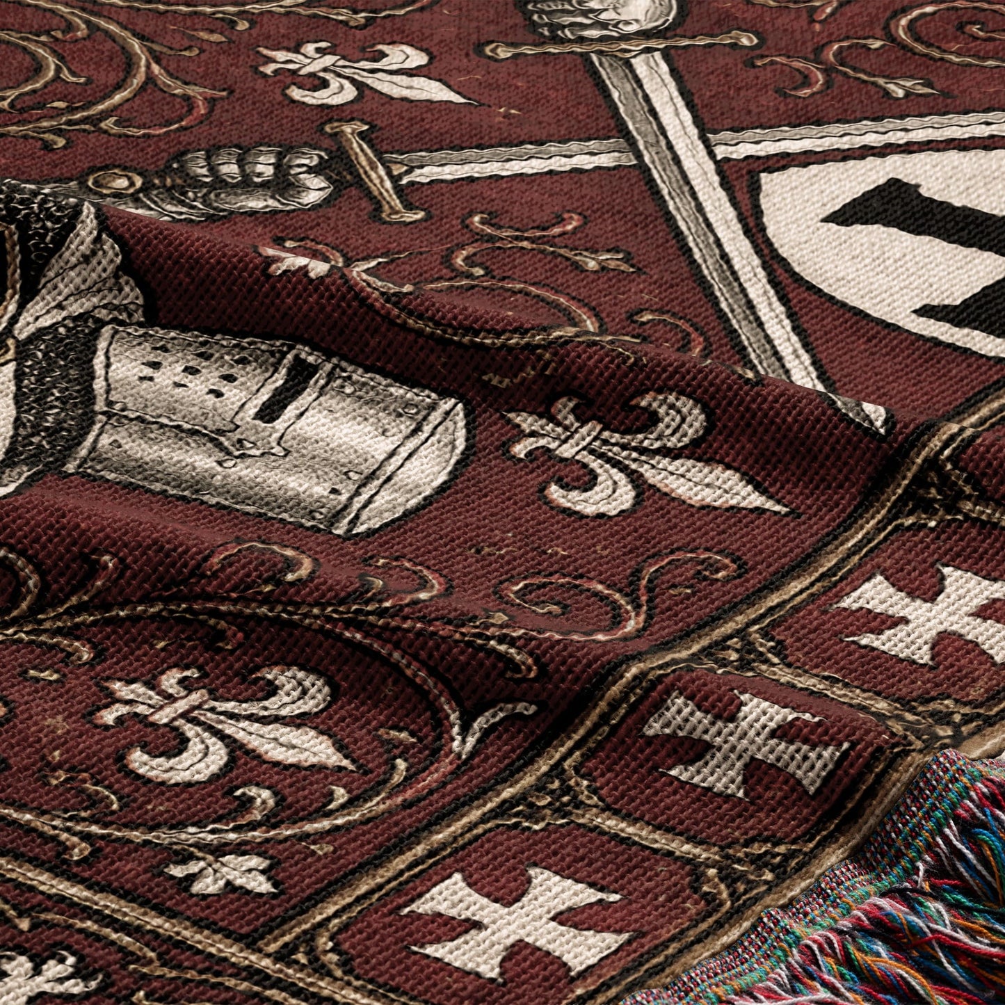 MyDesigns Medieval Knight Tapestry – Templar & Hospitaller Knights Duel Woven Blanket, Santiago Shield jacquard woven blanket