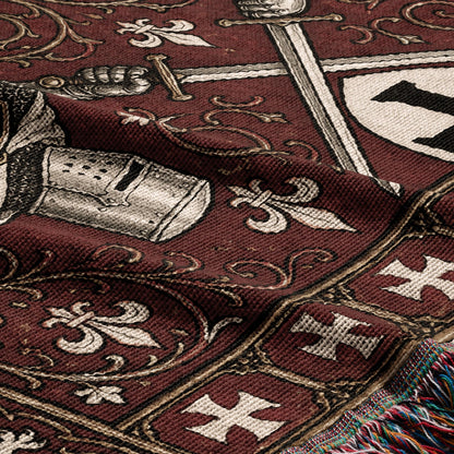 MyDesigns Medieval Knight Tapestry – Templar & Hospitaller Knights Duel Woven Blanket, Santiago Shield jacquard woven blanket