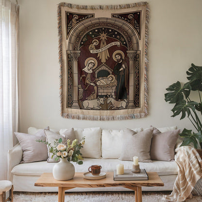 Nativity Scene Wall Hanging Tapestry Religious Decor
