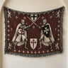 Medieval Knight Tapestry – Templar & Hospitaller Knights Duel Woven Blanket, Santiago Shield
