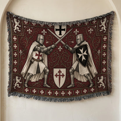 MyDesigns Medieval Knight Tapestry – Templar & Hospitaller Knights Duel Woven Blanket, Santiago Shield jacquard woven blanket