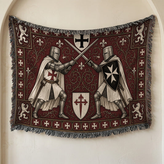 MyDesigns Medieval Knight Tapestry – Templar & Hospitaller Knights Duel Woven Blanket, Santiago Shield jacquard woven blanket