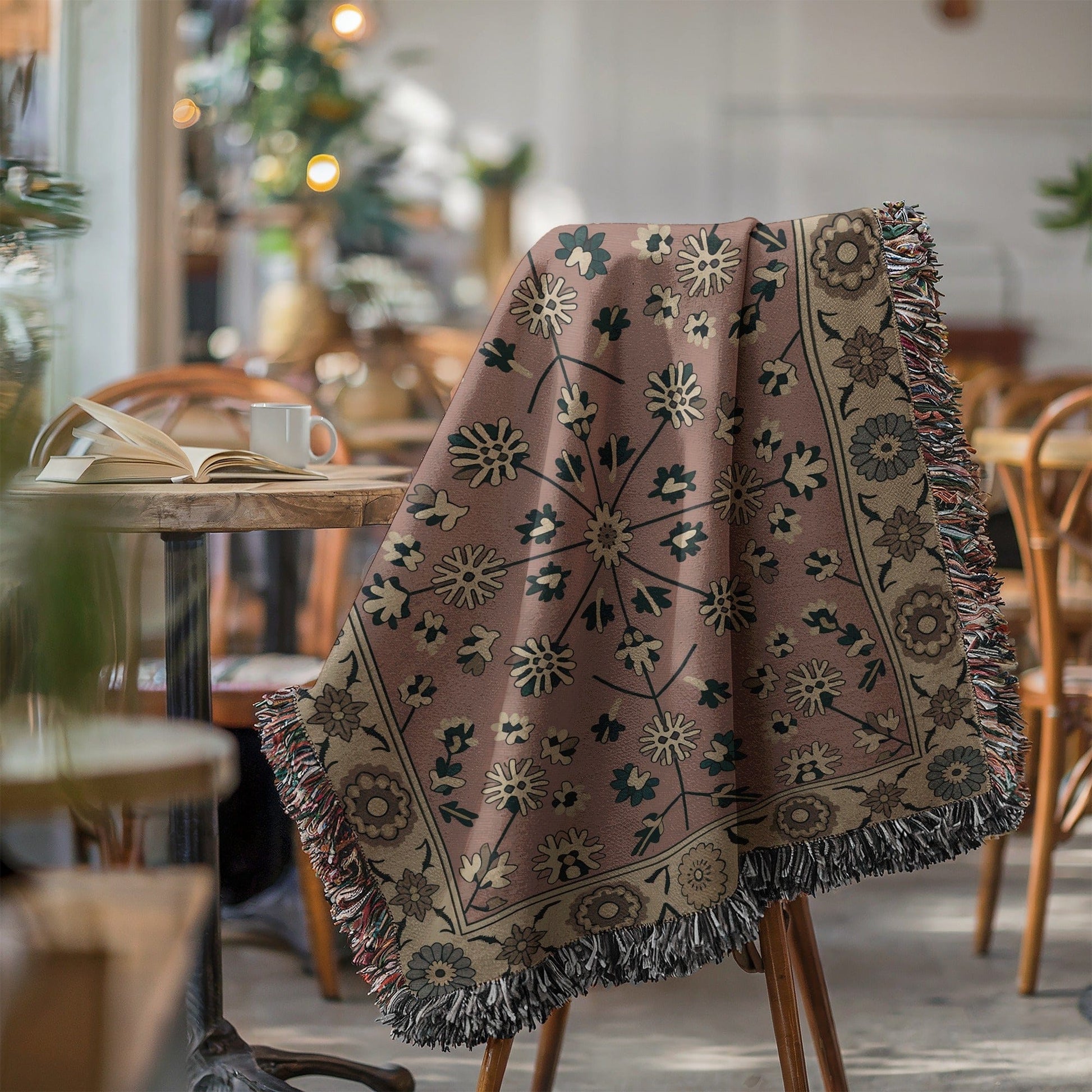 Gorgeous floral patterned blanket with tassels