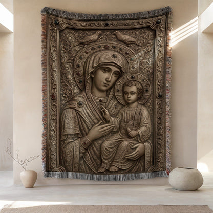 Virgin Mary and Child Religious Tapestry Decor