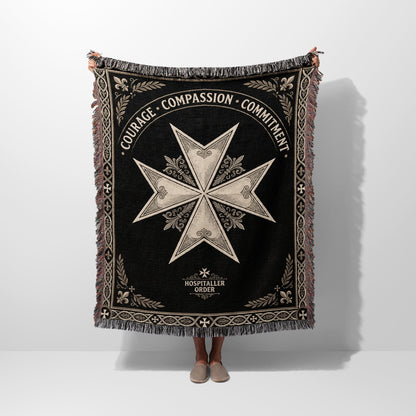 CalmNestStyle Courage Compassion Commitment Ornamental Cross Woven Blanket jacquard woven blanket