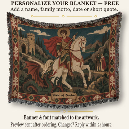 CalmNestStyle Saint George Folk Art Dragon Slayer jacquard woven blanket