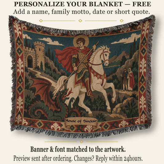 CalmNestStyle Saint George Folk Art Dragon Slayer jacquard woven blanket