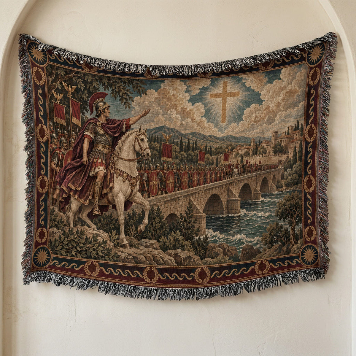 CalmNestStyle Constantine Vision of the Cross jacquard woven blanket