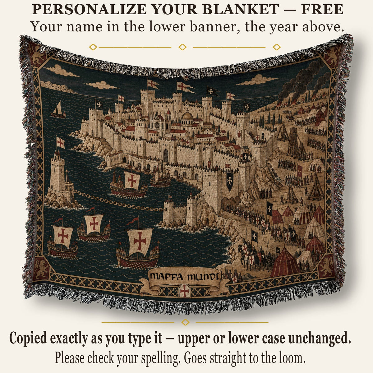 CalmNestStyle Crusader Harbor Siege I Smoke over the City jacquard woven blanket