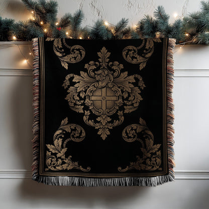 Elegant Black and Gold Ornate Design Tapestry