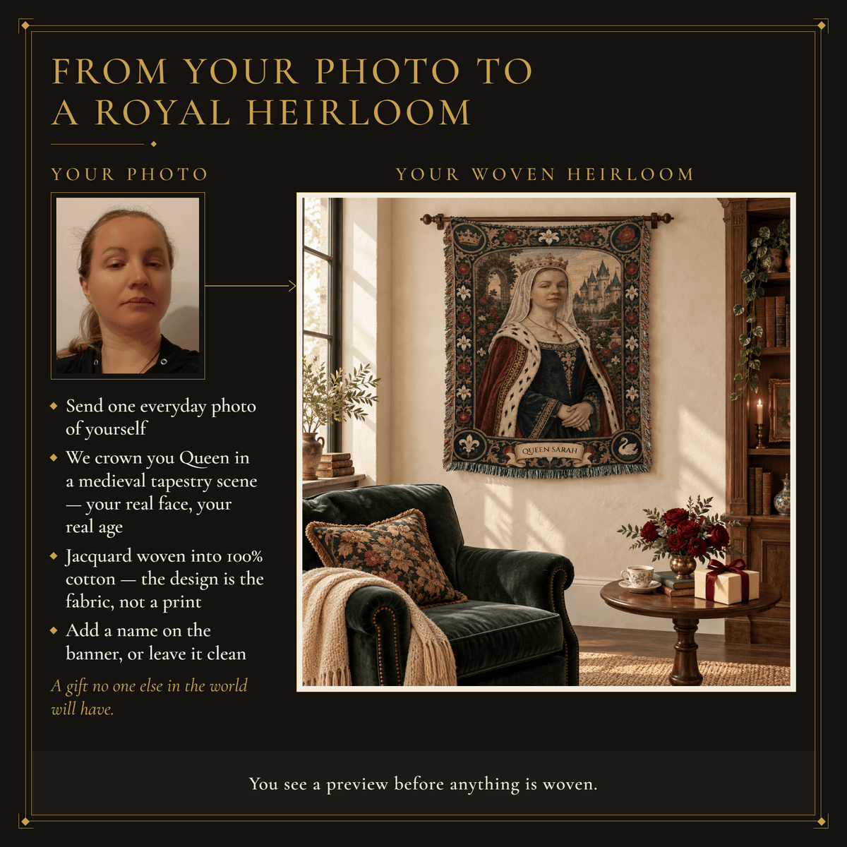 MyDesigns The Rose Queen I Your Portrait, Woven jacquard woven blanket