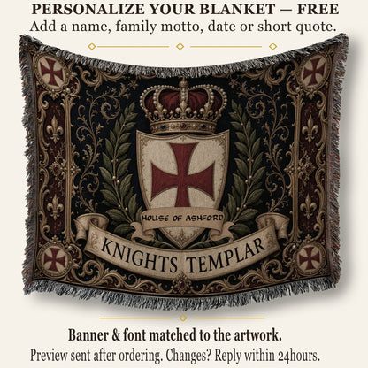 MyDesigns Medieval Blanket – Knights Templar Crest, Crown & Laurel Woven Throw jacquard woven blanket