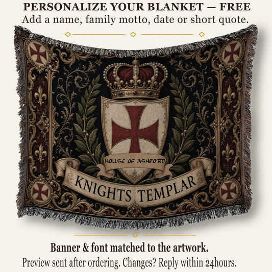 MyDesigns Medieval Blanket – Knights Templar Crest, Crown & Laurel Woven Throw jacquard woven blanket