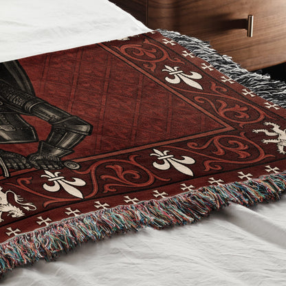CalmNestStyle Black Knights Sword Duel on Red Damask Woven Blanket jacquard woven blanket