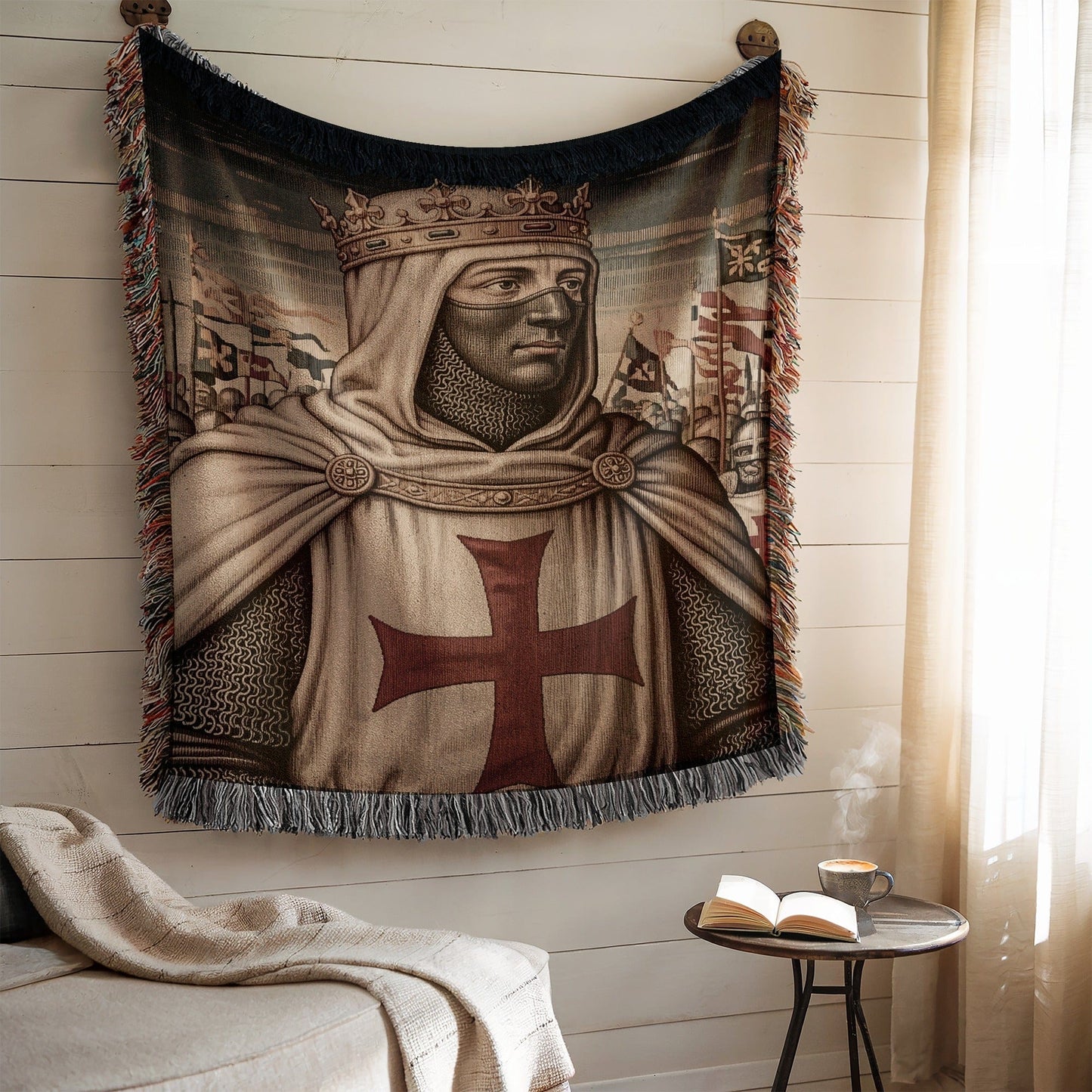 Medieval Crusader King Tapestry Wall Hanging Decor