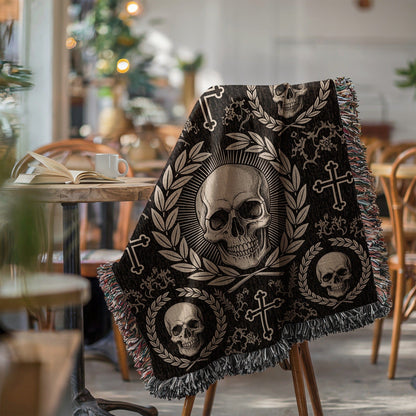 Dark Skull and Cross Pattern Decorative Throw Blanket