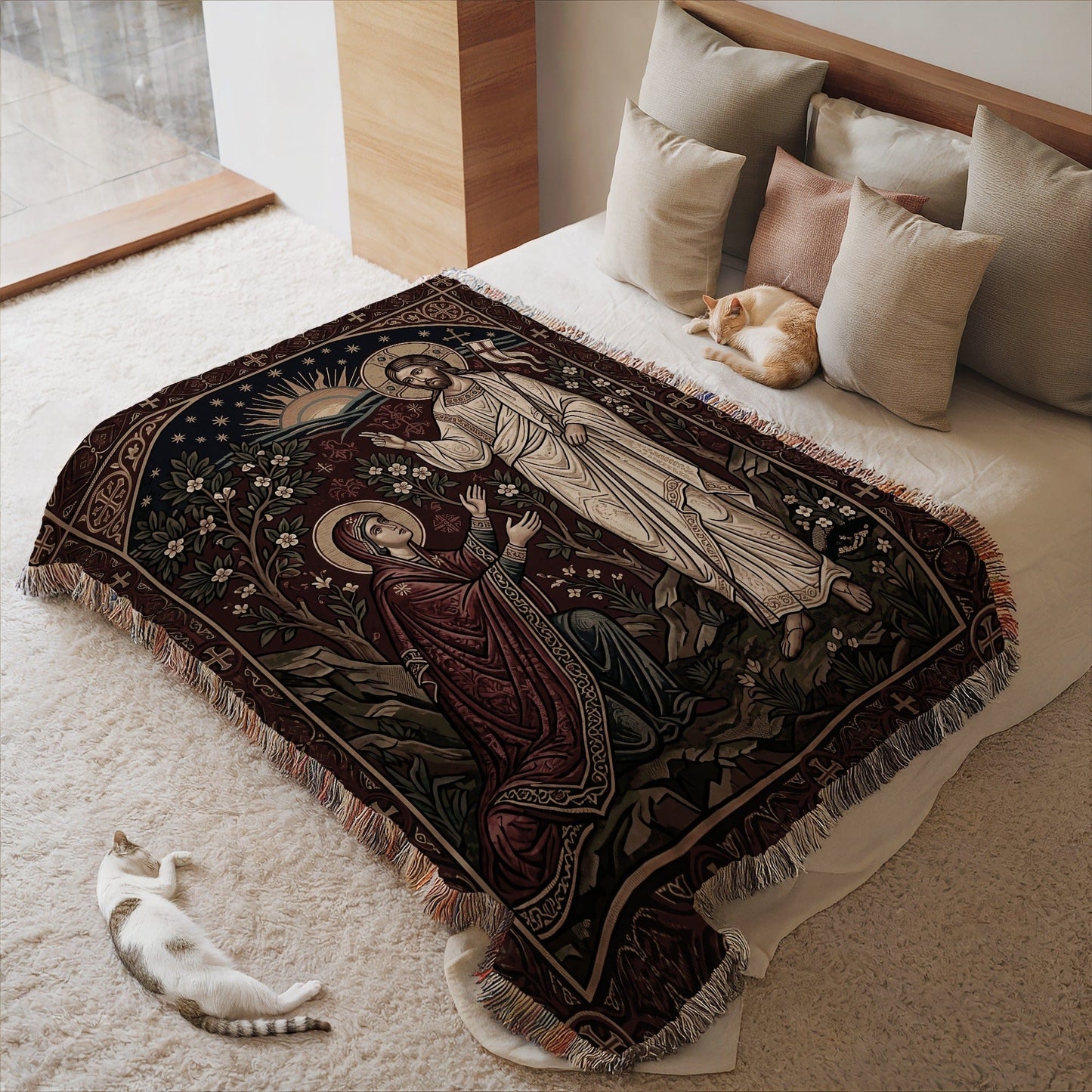Religious Art Themed Decorative Bedspread Blanket