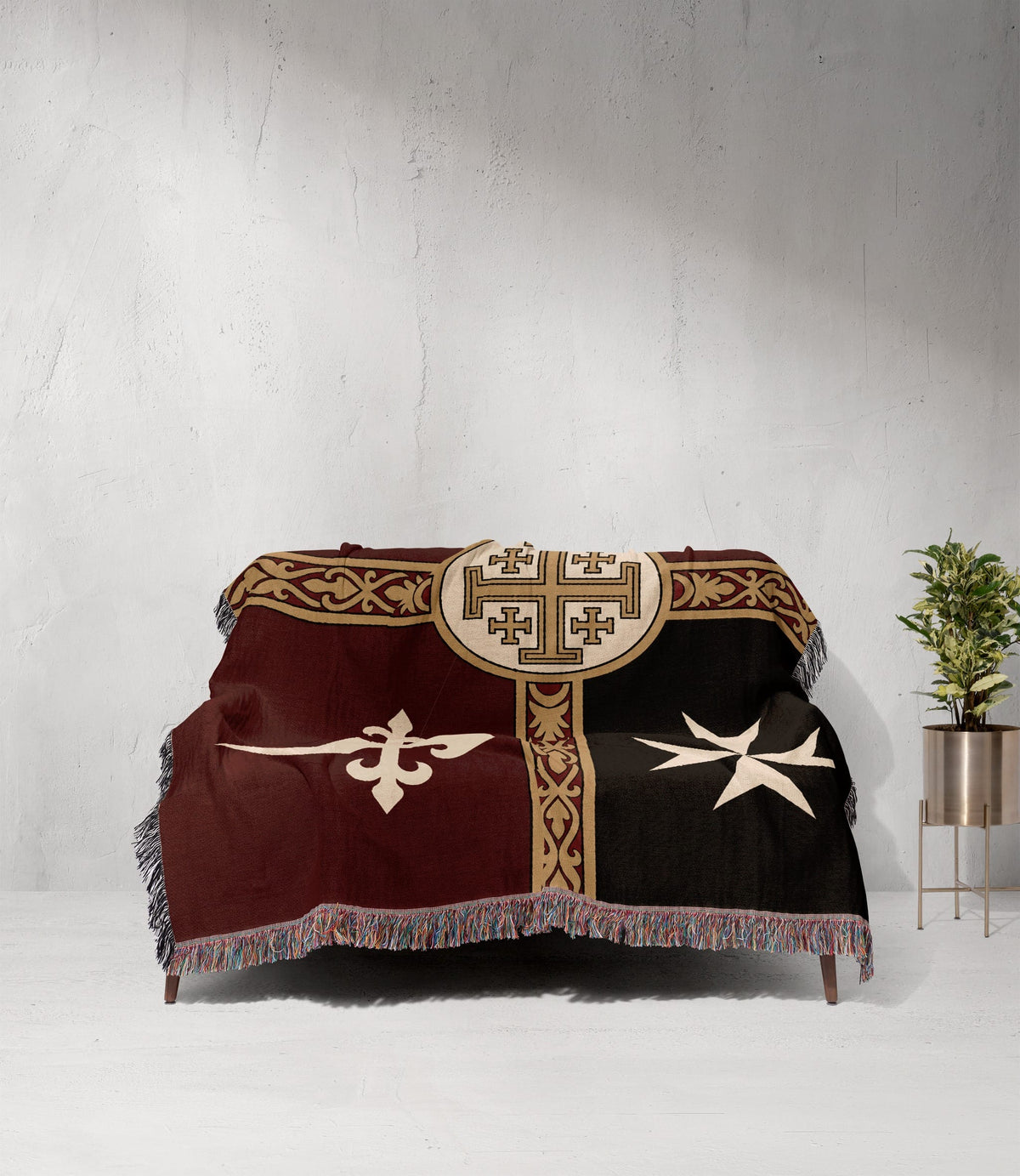MyDesigns Ancient Orders I Burgundy jacquard woven blanket
