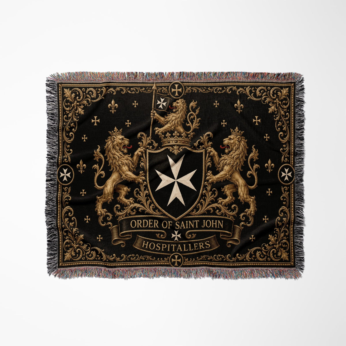 CalmNestStyle Order of Saint John Hospitallers Fleur de Lis Crest Woven Blanket jacquard woven blanket