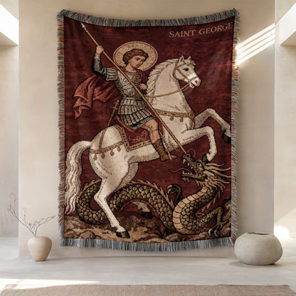 Saint George Heroic Knight Battling Dragon Tapestry