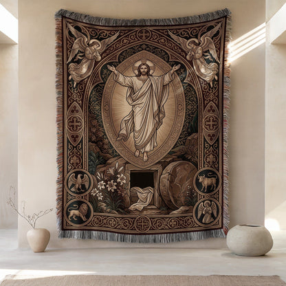 Religious Themed Wall Tapestry with Detailed Artwork