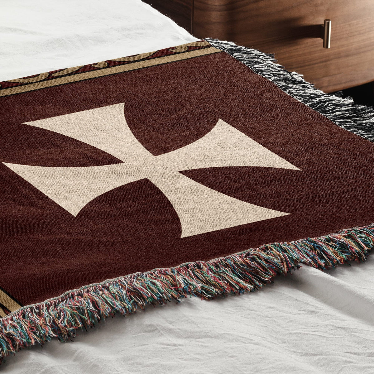 MyDesigns Ancient Orders I Burgundy jacquard woven blanket