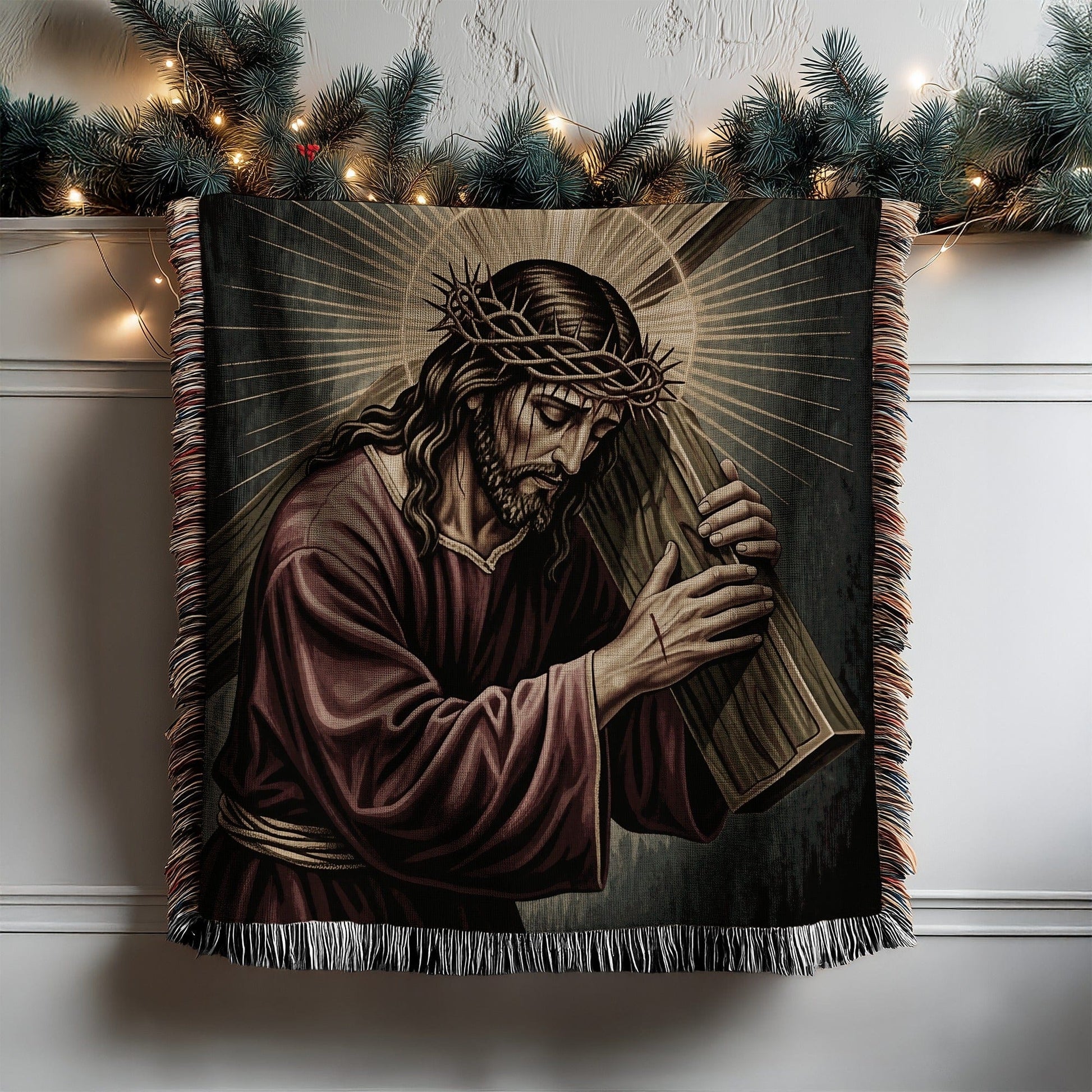Sacred Scene Woven Art Blanket with Religious Symbolism