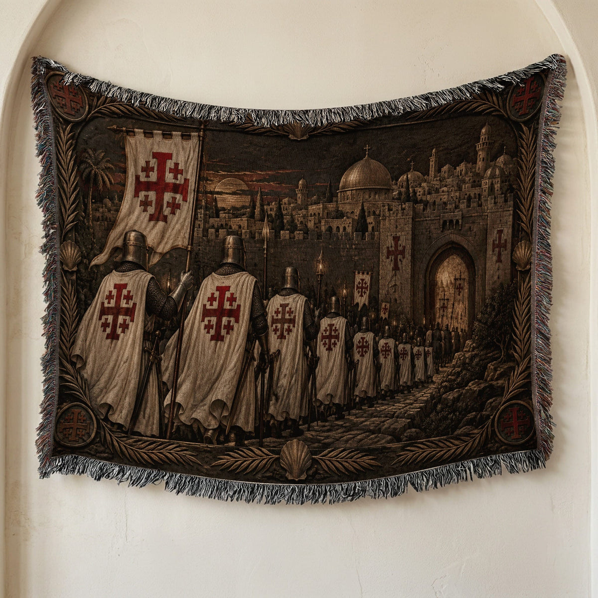 MyDesigns Jerusalem Cross Banners – The Torchlit Gate jacquard woven blanket