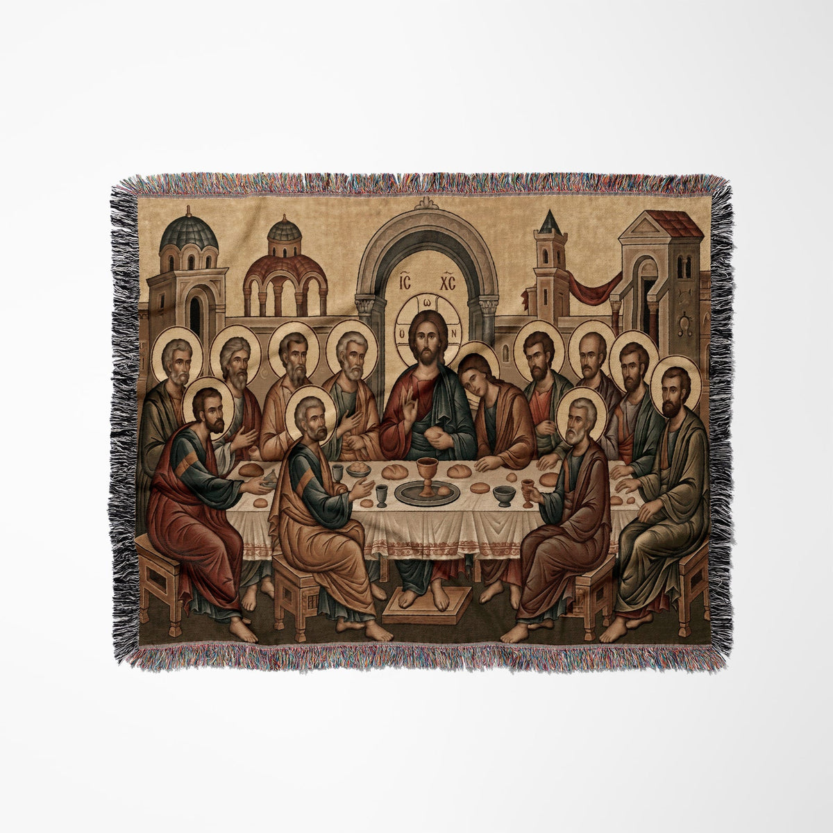 CalmNestStyle Holy City Last Supper Horizontal Tapestry - Byzantine Icon jacquard woven blanket