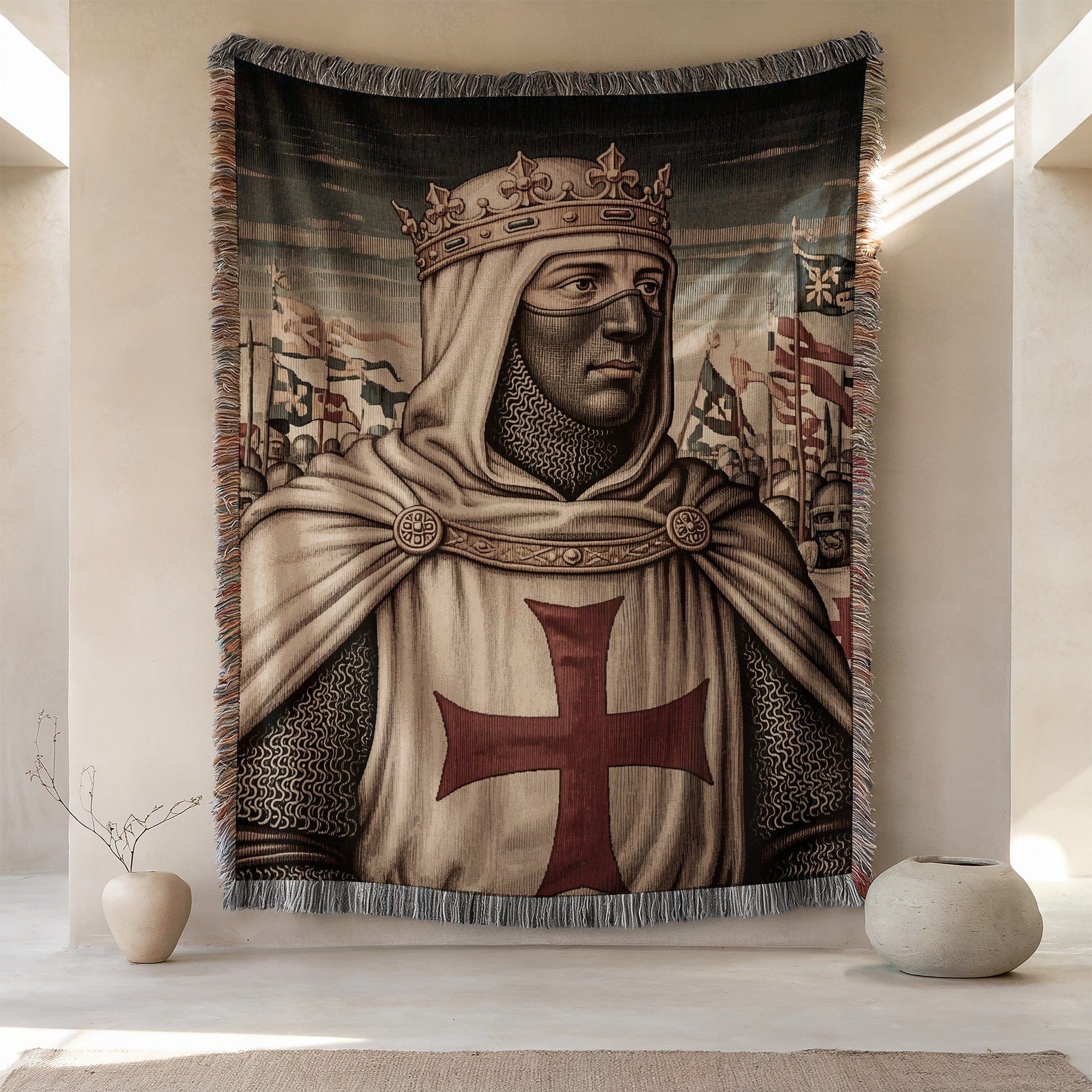 Medieval Knight Tapestry with Red Cross Wall Art