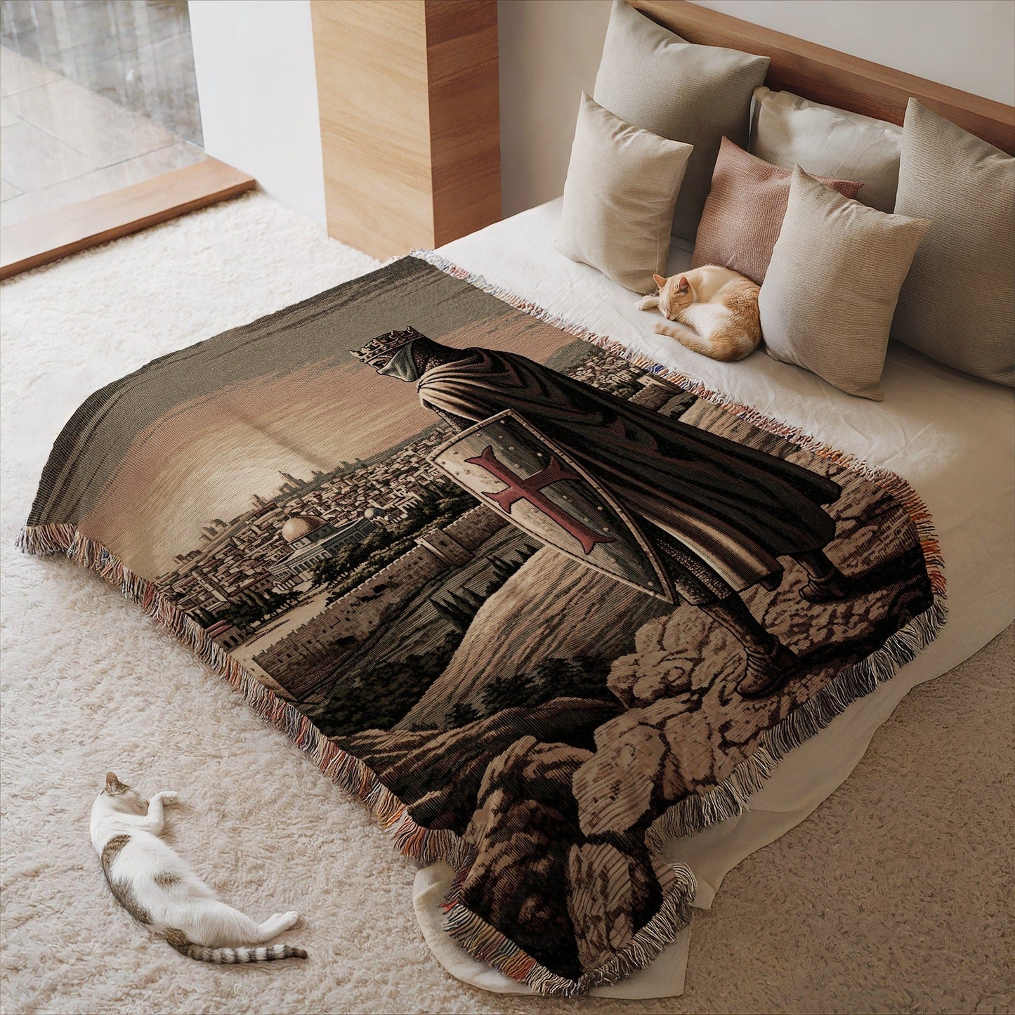 Knight Overlooking City Tapestry Throw Blanket