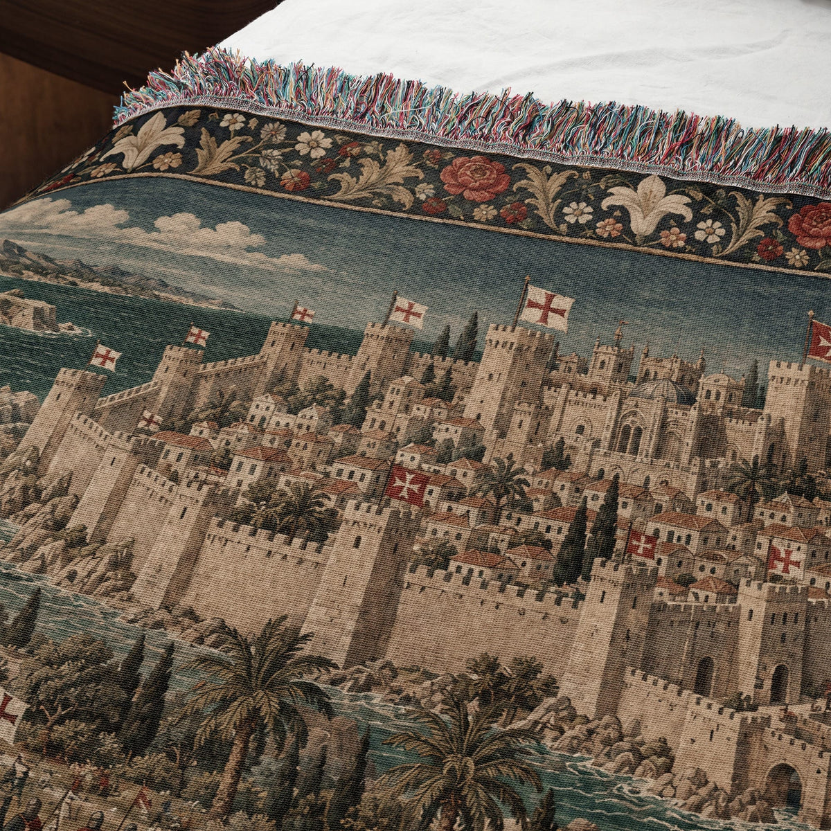 CalmNestStyle Harbor Fortress I Crusader Camp by the Sea jacquard woven blanket