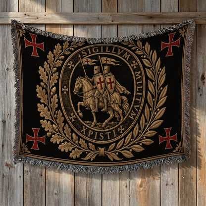 CalmNestStyle Sigillum Militum Xpisti Templar Seal in Gold jacquard woven blanket