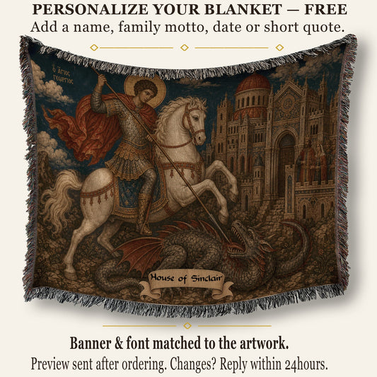 CalmNestStyle Saint George Greek Orthodox Icon jacquard woven blanket