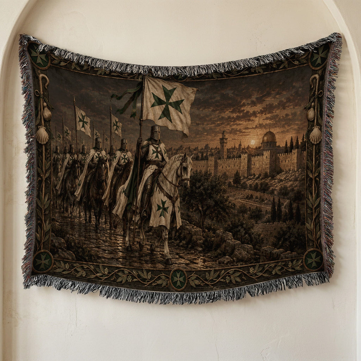 MyDesigns Saint Lazarus – Green Maltese Cross at Jerusalem jacquard woven blanket