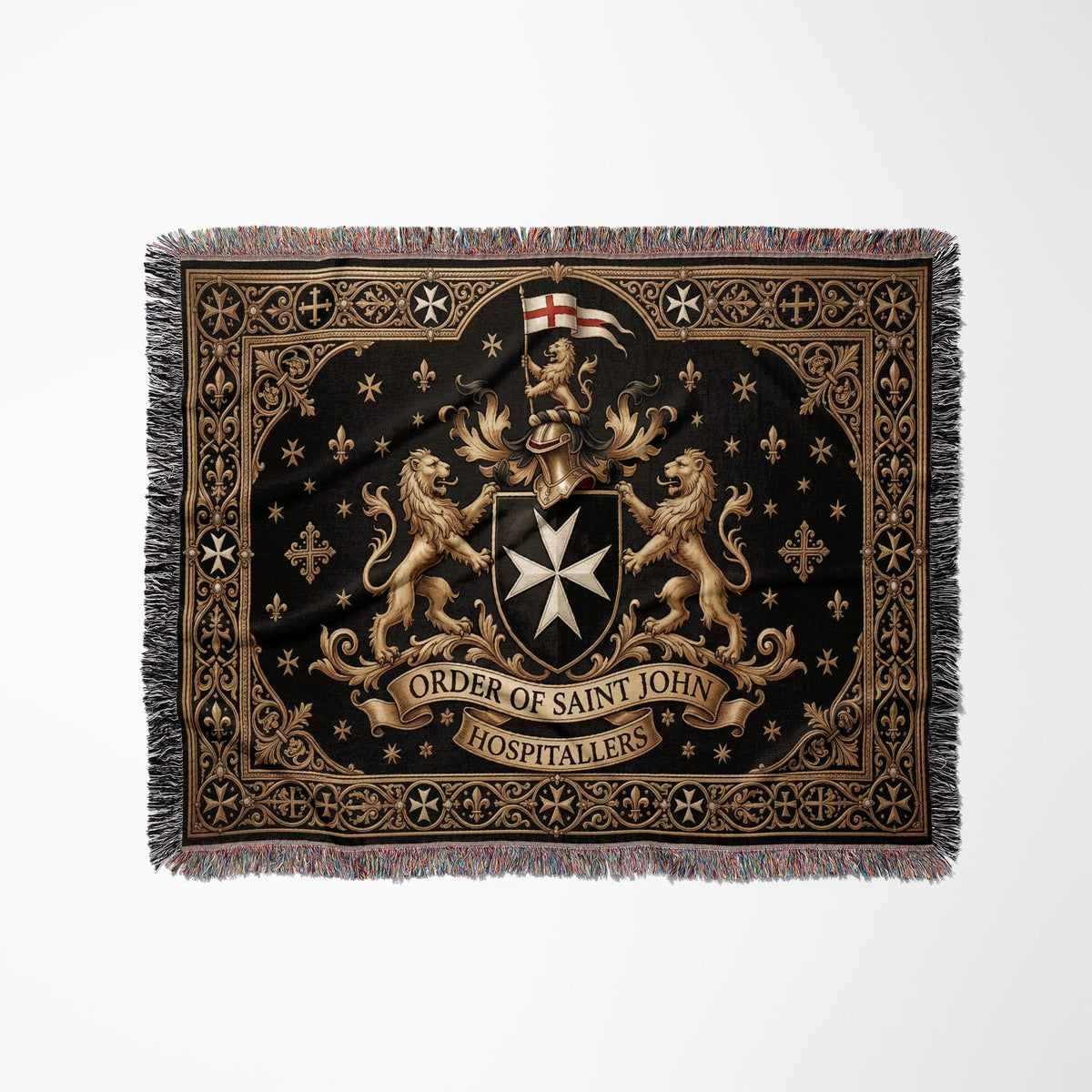 CalmNestStyle Order of Saint John Lions Crest Red Cross Banner Woven Blanket jacquard woven blanket