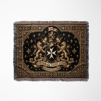 CalmNestStyle Order of Saint John Lions Crest Red Cross Banner Woven Blanket jacquard woven blanket