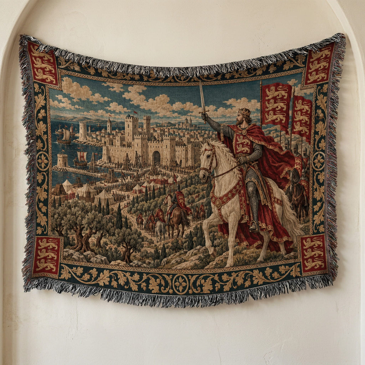 CalmNestStyle Richard the Lionheart Charging jacquard woven blanket