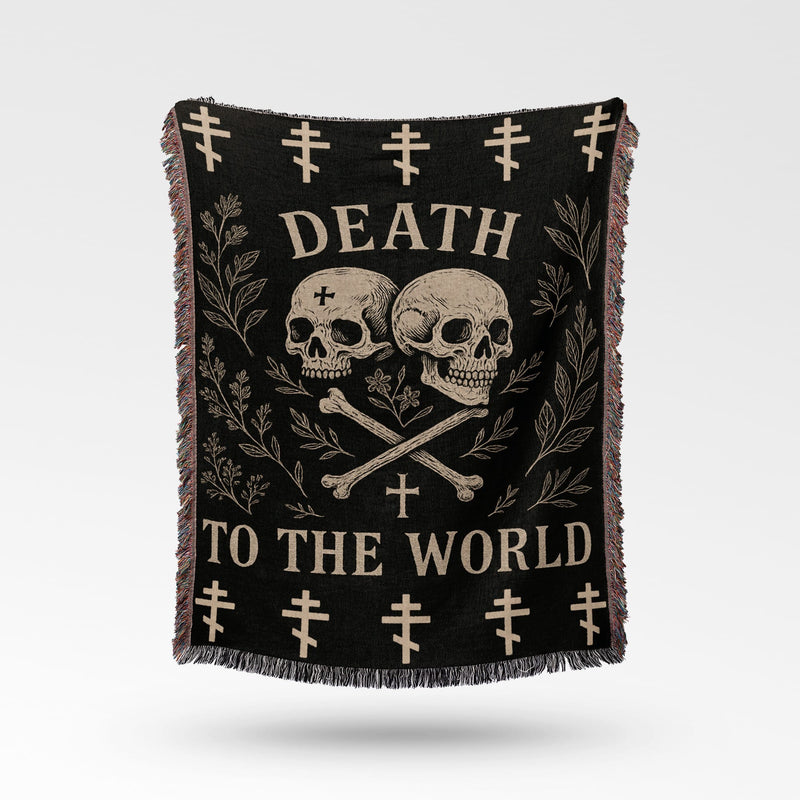 CalmNestStyle Death To The World Skull And Crossbones Graphic Woven Blanket jacquard woven blanket